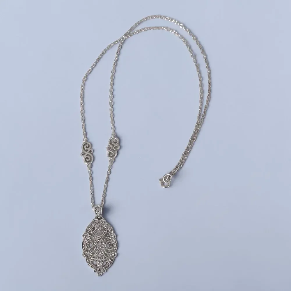 Vintage Sterling Silver Thai Filigree Pendant Necklace SAS Signed 18 Inch 6.8g - Picture 5 of 12